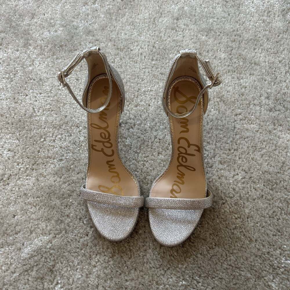 Sam Edelman Ariella Textured Metallic Silver Ankle Strap Heels